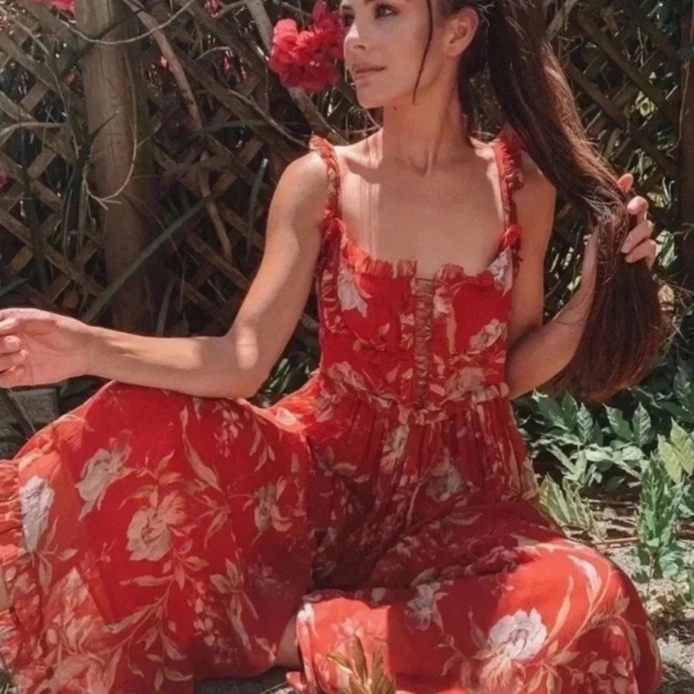 Zimmermann Red Floral Jumpsuit